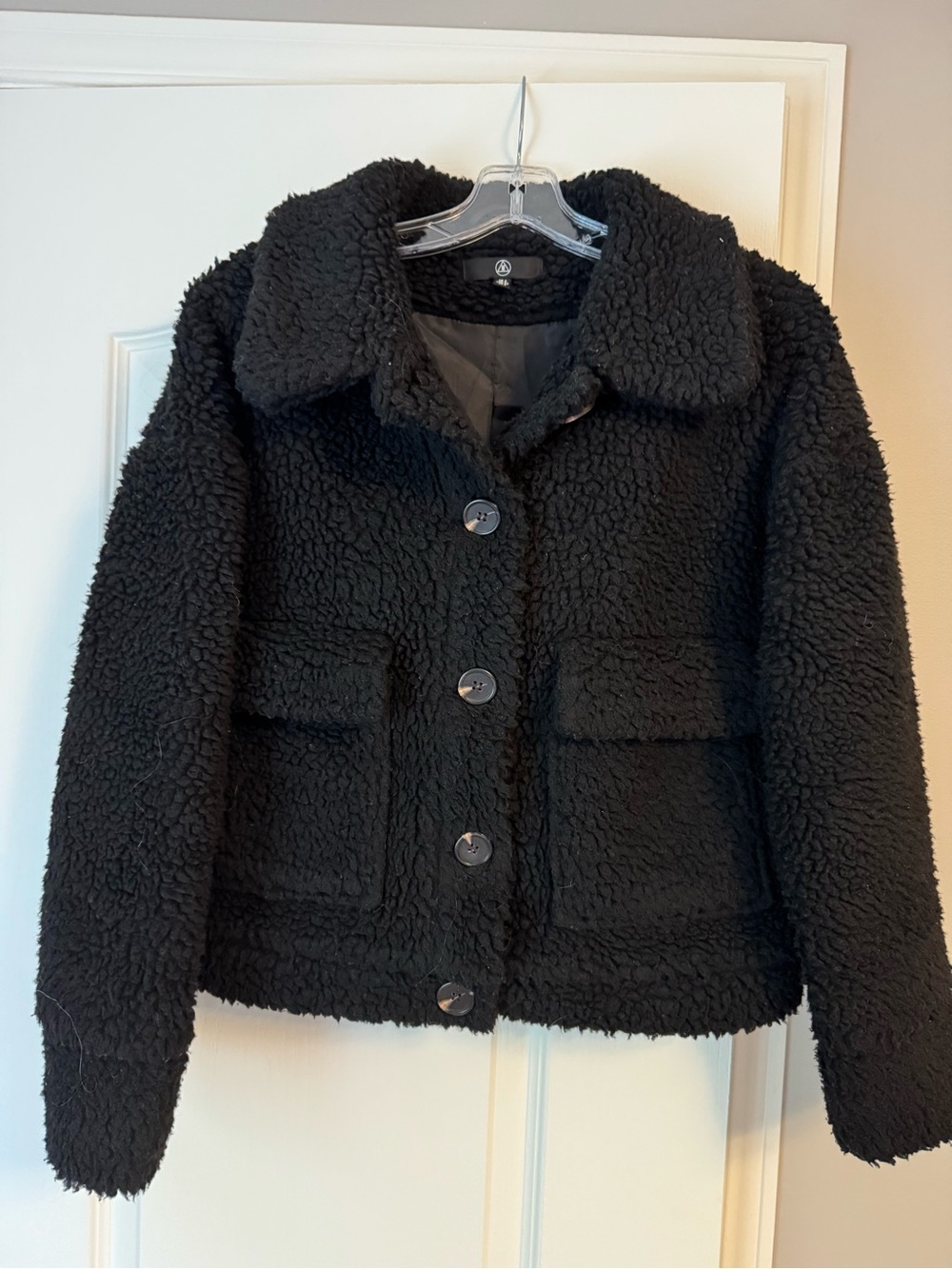 Black Teddy Sherpa Button-Up Jacket